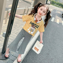 女童条纹裤卡通套装2024夏季新款韩版两件套一件代发洋气网红童装