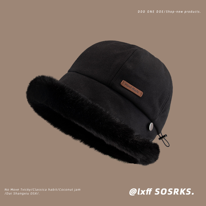 Sombrero de mujer Otoño e Invierno forrado de lana cálido sombrero de pescador a prueba de frío japonés casual todo fósforo protección del oído puntera sombrero de lavabo pequeño de aspecto facial