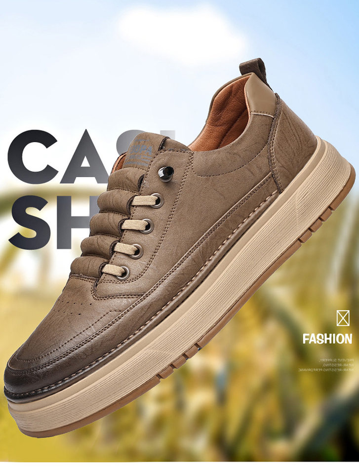 Giày da nam sneaker cổ thấp đế mềm thoáng khí phong cách Hàn Quốc — Màu kaki, màu đen chi tiết 1
