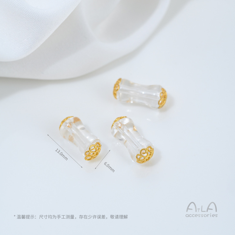 强保色沙金镶嵌天然白水晶隔珠桶珠南瓜吊坠diy手链项链饰品配件|undefined