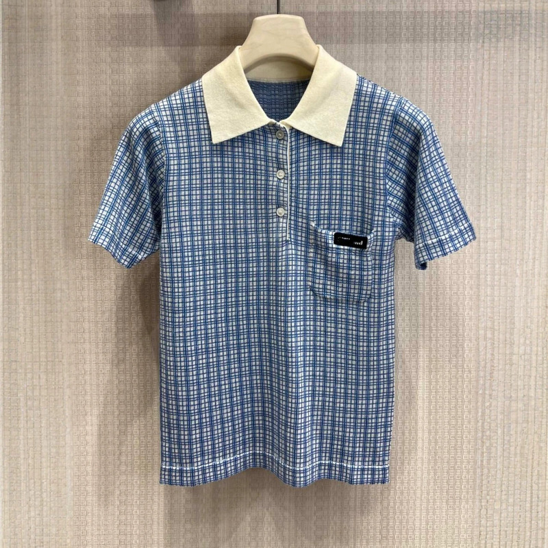 Nanyou High-End 26 Early Spring Academy Style Wool Blend Plaid Polo Collar Short Sleeve Top in Stock