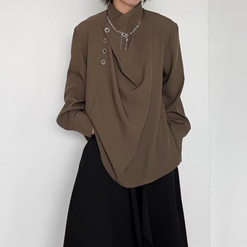 山本耀司春夏设计感小众衬衣男女同款立领暗黑风不规则高级感衬衫|undefined