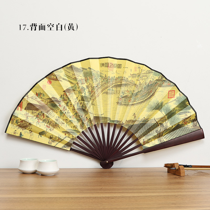 Bambú-como Rosewood Hanfu ventilador antiguo estilo plegable ventilador de seda estilo chino ventilador 10-pulgadas Xuan papel plegable ventilador publicidad ventilador venta al por mayor