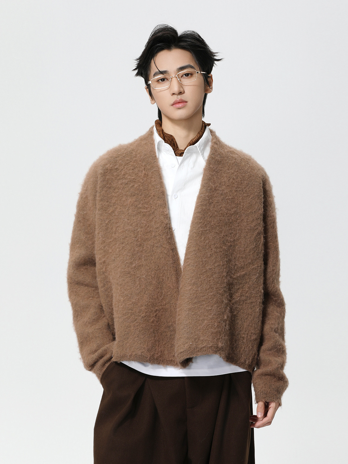 MTLCLOTHES Hombres| Color sólido gran cuello en V imitación de cabello holgado suéter de moda abrigo casual