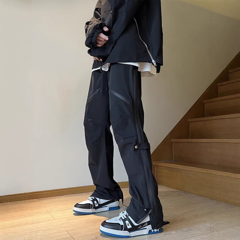 American-Style Vibe Functional Pants, Trendy High Street Outdoor Waterproof Zipper Cargo Pants for Men, Niche Flared Hiking Pants