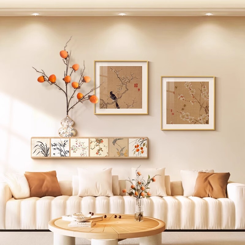 Song Dynasty Aesthetic Living Room Decoration Painting, Antique Style Sofa Background Wall Hanging Painting Combination Mural, High-End Stereo Wall Painting Song Dynasty Aesthetic Living Room Decoration Painting, Antique Style Sofa Background Wall Hanging Painting Combination Mural, High-End Stereo Wall Painting