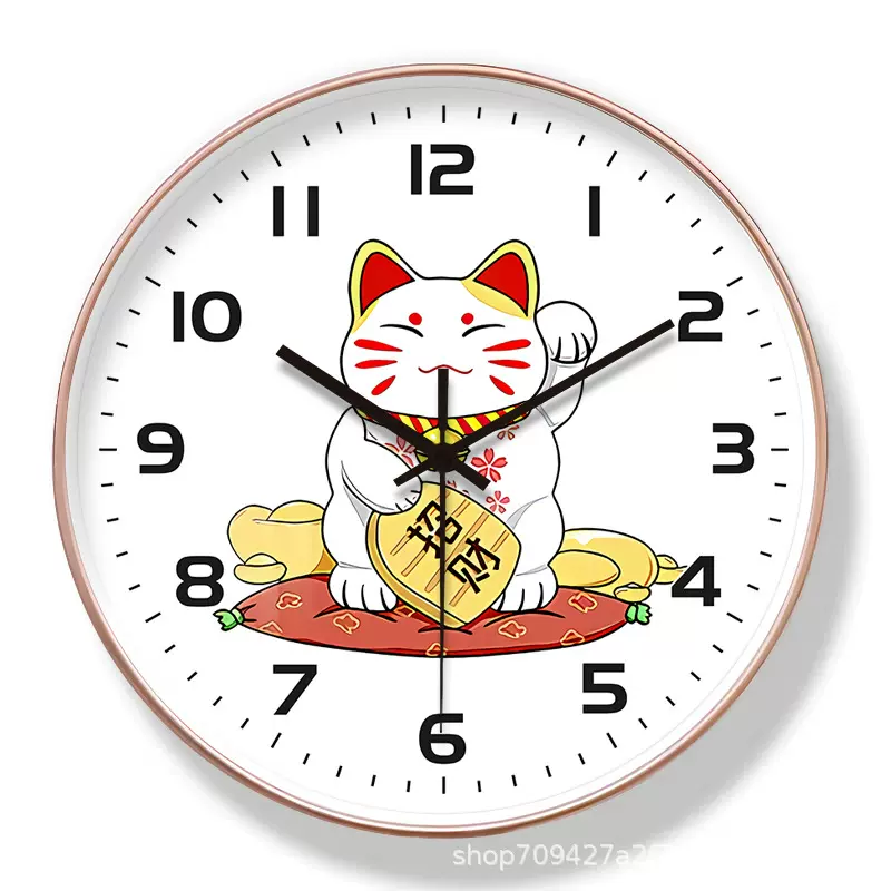 12英寸30cm招财猫时尚挂钟家用客厅简约静音时钟装饰挂墙钟表批发