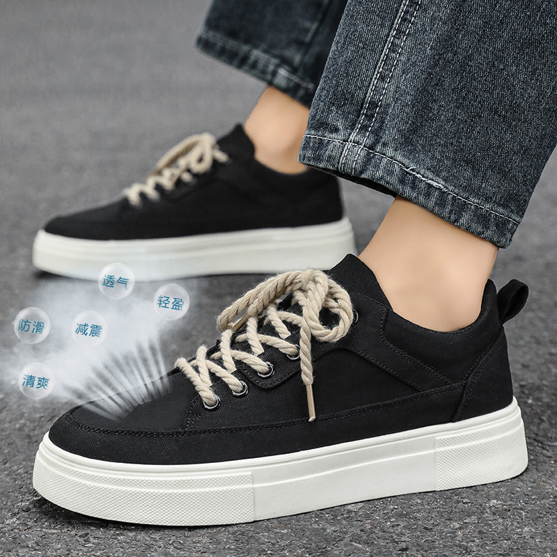 Thick-soled Canvas Men's Shoes Summer Breathable Casual Retro Trendy Sneakers Student's All-match Lace-up Men's Shoes
