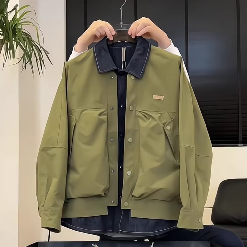 1 2024 Herbst/Winter Neue Weite Version Zweiteilige Trendige Lässige Vielseitige Herren-Jeansjacke mit Patchwork-Design_voghion.com