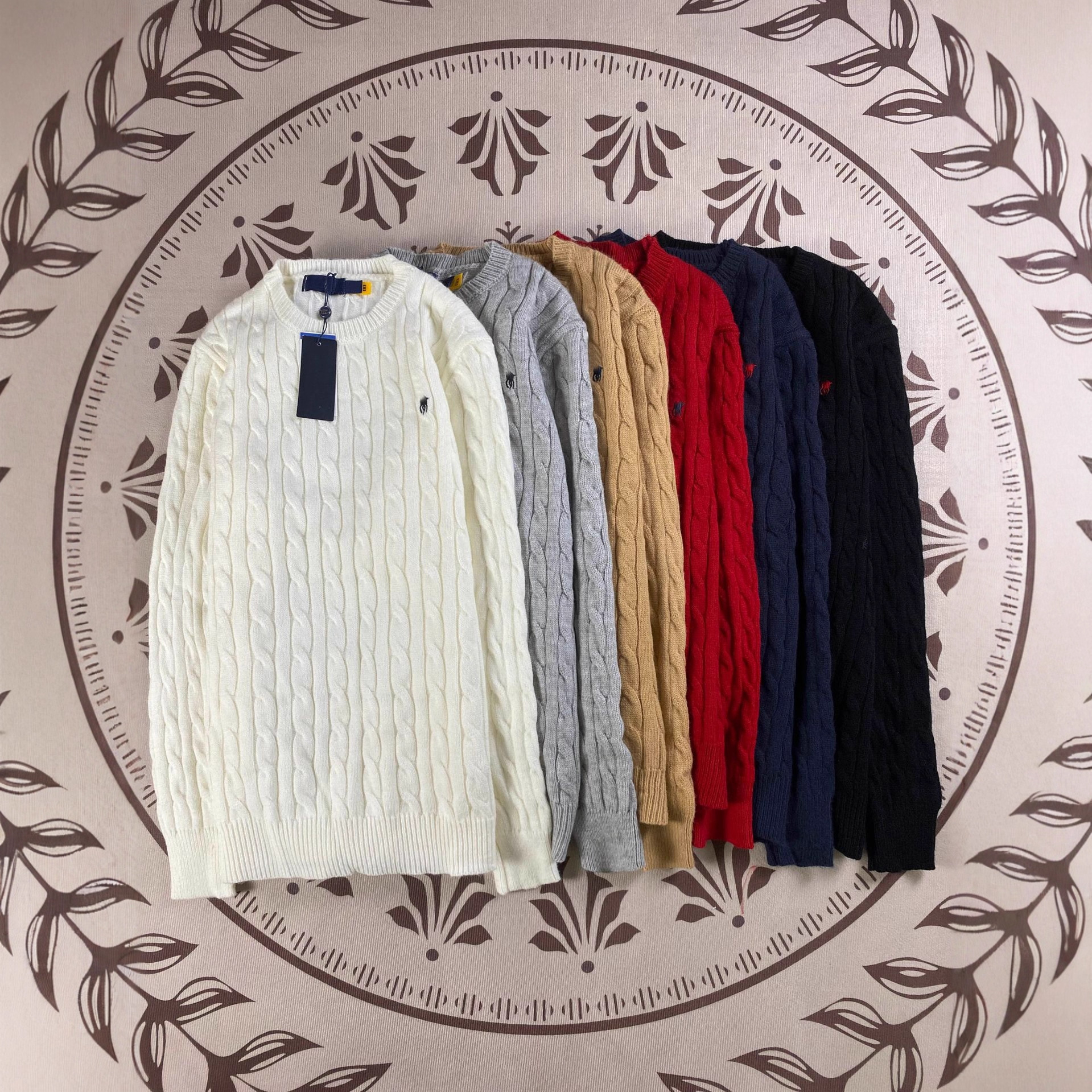 Scan Code Rl Real Shot Pony Logo Warm Couple Sweater Women's Embroidered Round Neck Knitwear Men's Autumn and Winter Twist