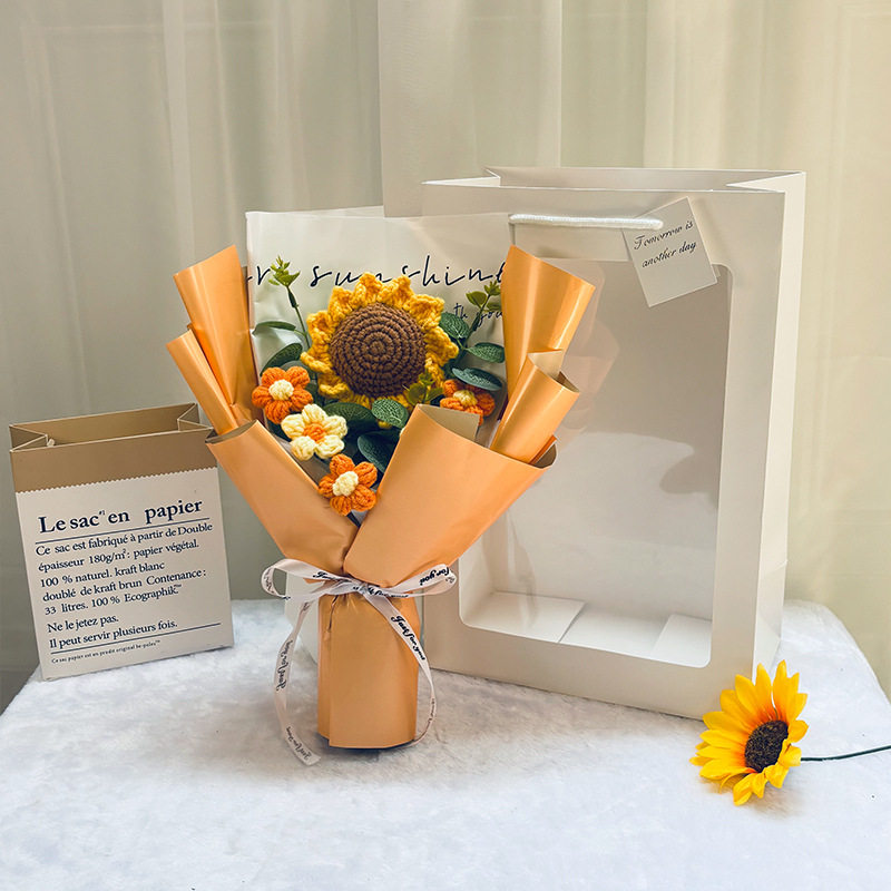 Regalo del Día del Maestro, ramo de flores de hilo tejido para estudiantes, ramo de jabón de girasol creativo y ganador