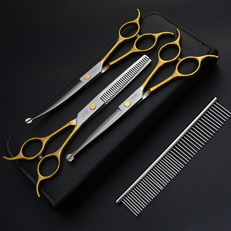 Tijeras para mascotas de acero inoxidable para perros y gatos, tijeras planas de 7 pulgadas para el cuidado de perros y el recorte del pelo de mascotas.