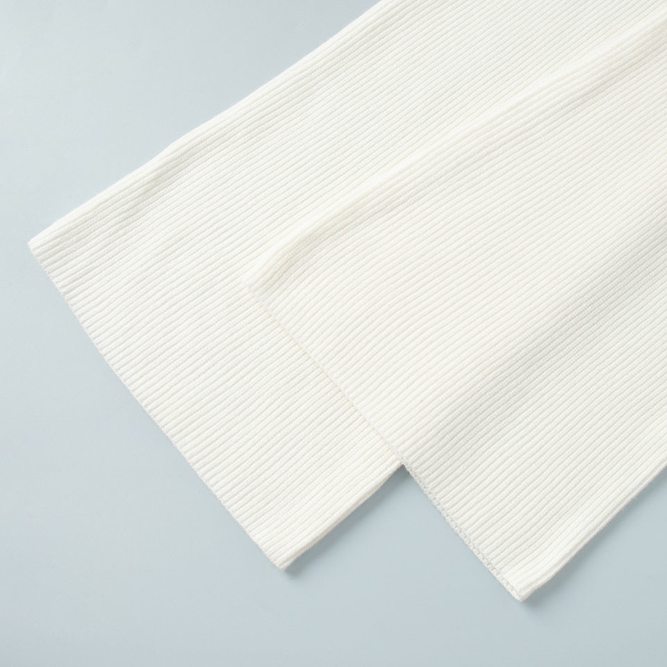 Bộ áo len dệt kim nửa khóa kéo cổ bẻ tay dài kèm quần ống rộng nữ — Màu trắng nhạt, quần kaki, xám chi tiết 18