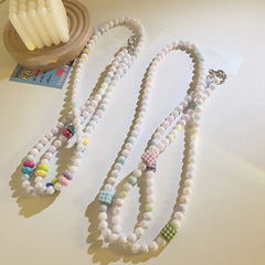 新款diy千鳥格方塊珠珠斜跨長鏈背包式通用手機殼ccd相機手機掛繩