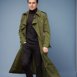 in stock cross-border men's European and American spring and autumn extended belt men's trench coat fashion daily casual coat men