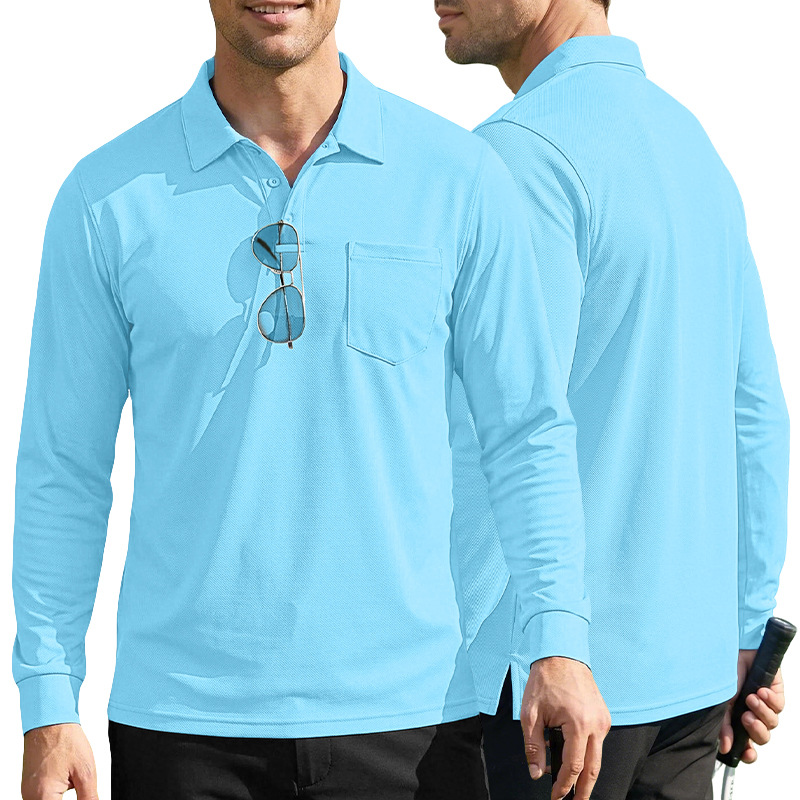 Europa y los Estados Unidos TK otoño color sólido secado rápido con solapa táctica al aire libre ojo de pájaro manga corta camiseta polo Amazon camiseta de manga larga para hombres