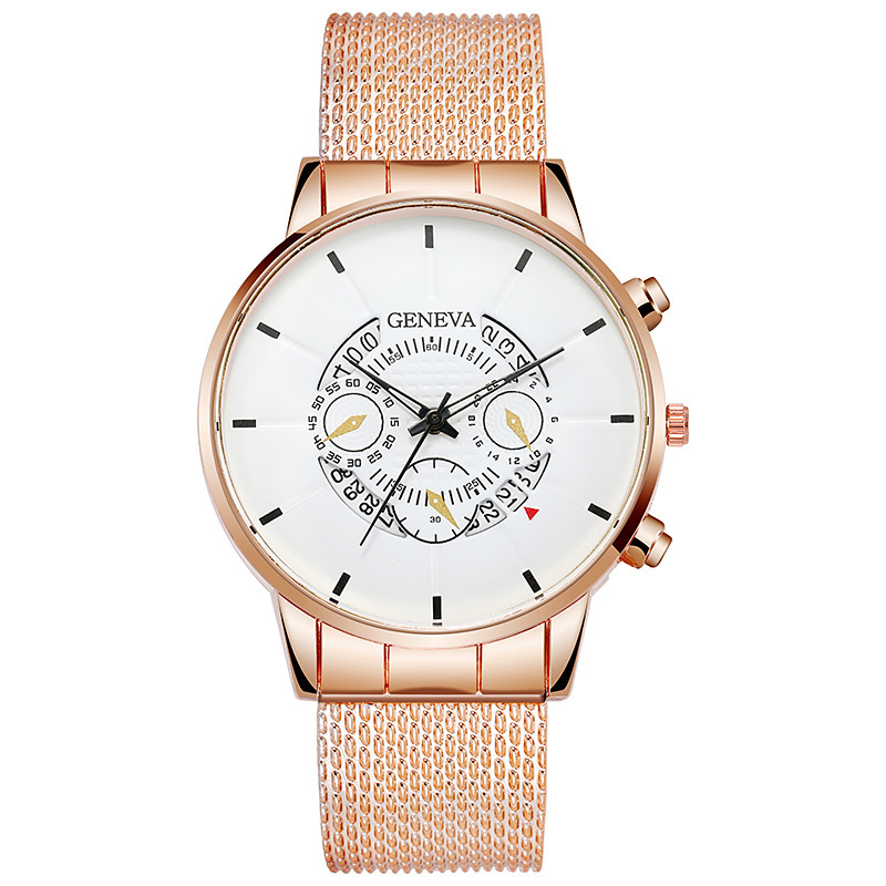 GENEVA Fake New Three Eyes Freizeit Business Kalender Gummi Mesh Herren Quarzuhr_voghion.com