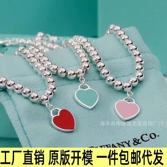 Tiffany Heart Bracelet High-Value Red Heart Blue Heart Pink Heart Copper Silver-Plated Bracelet for Women Wholesale