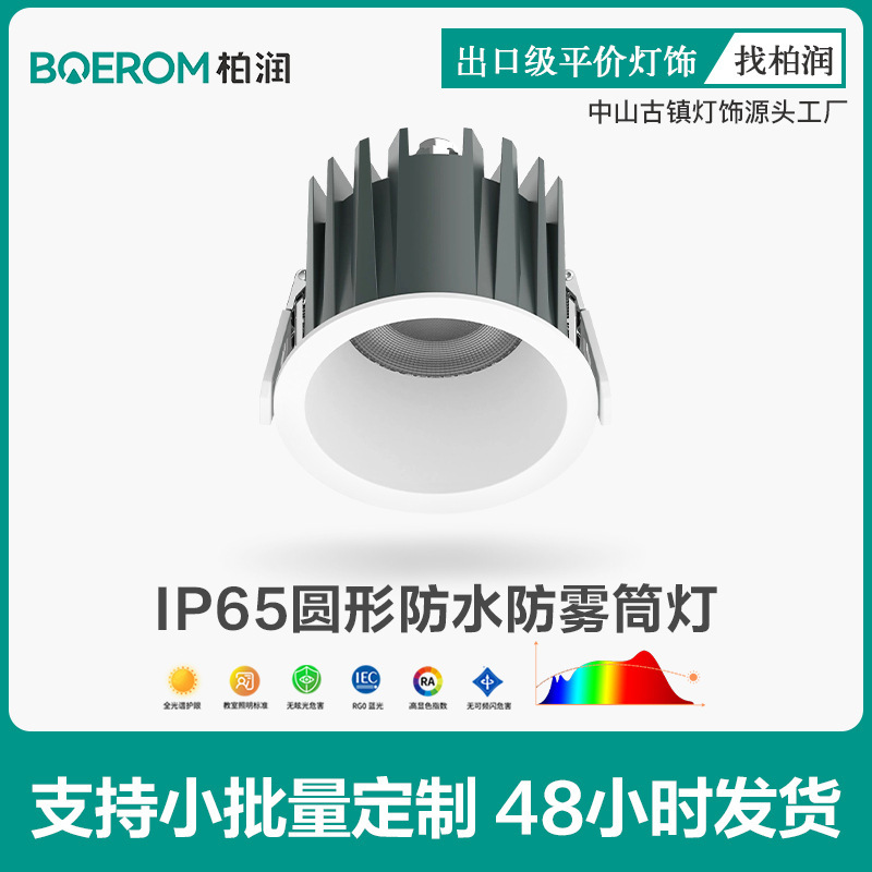 Waterproof downlight IP65 embedded ceiling light living room bathroom anti-fog spotlight round anti-glare full spectrum downlight