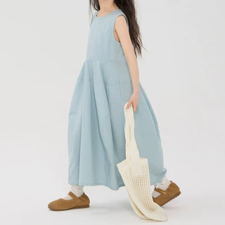 夏季高级感女童连衣裙夏季儿童法式背心裙蓝色裙子韩版中大童长裙