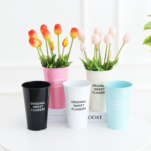 Small Iron Wake-Up Flower Bucket Metal Living Room Table Storage Forget-Me-Not Dried Flower Bucket English Letter Flower Vase