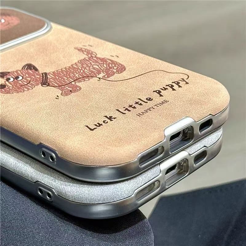 Lindo perro de dibujos animados para Apple 15ProMax Pareja iphone16 funda para teléfono 13 ventana grande 14 todo incluido