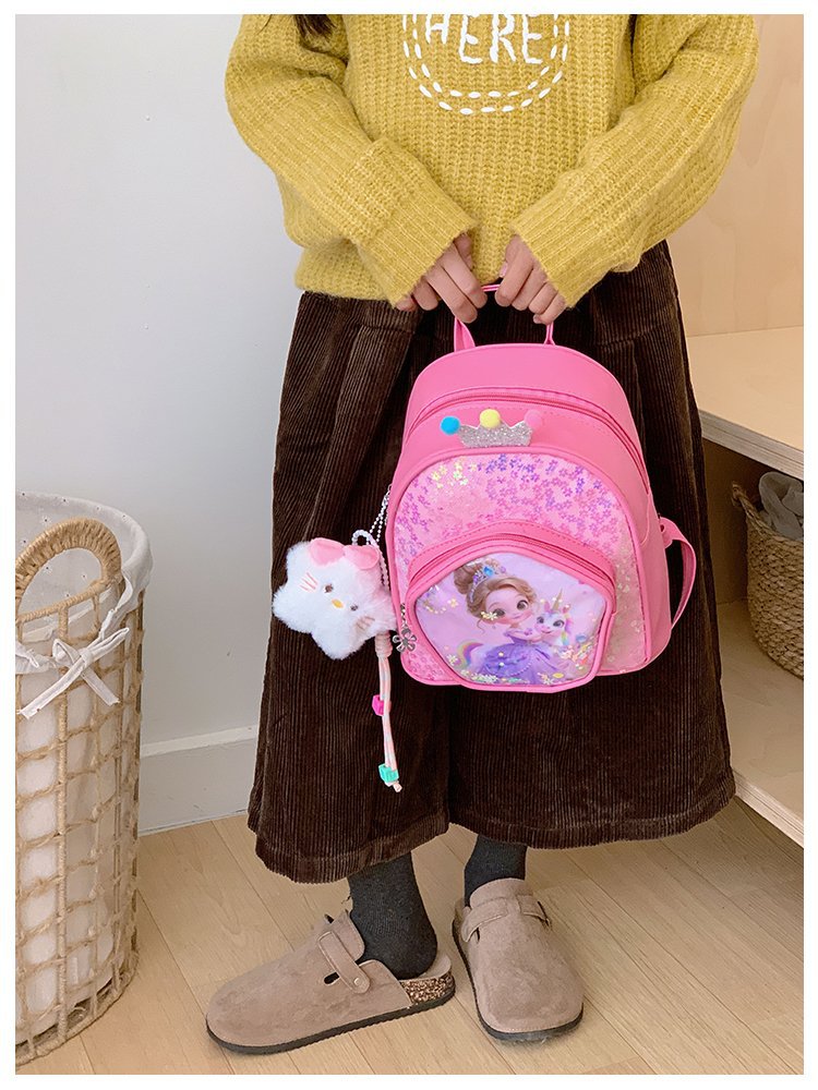 新儿童双肩包卡通亮片女孩背包幼儿园女孩可爱时尚洋气小公主书包