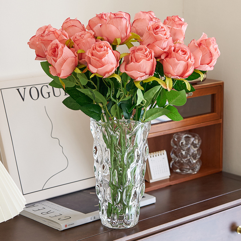 Rosas búlgaras de alta calidad imitación de seda ramo de flores falsas decoración de decoración de la mesa interior de la sala de estar