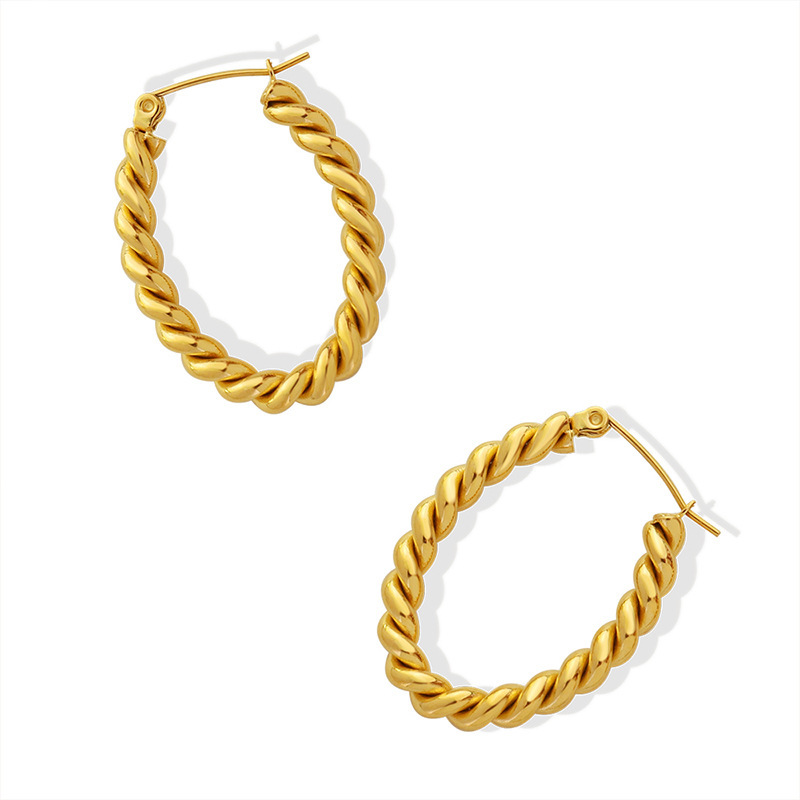 Ins Style Jewelry Geometric Niche Design U-shaped Fried Dough Twists Earrings Stainless Steel Earrings_voghion.com