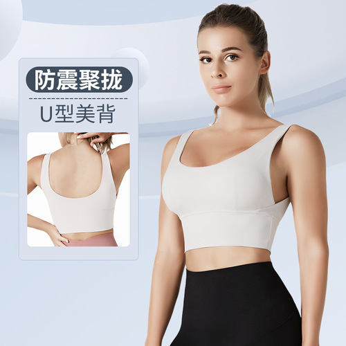 Nylon lulu beautiful back U-shaped high-intensity sports yoga bra running shock-proof push-up breast-reducing body bra