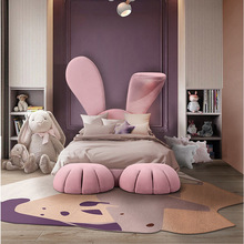 儿童床女孩公主床现代简约单人ins网红兔子床带灯卡通女生布艺床