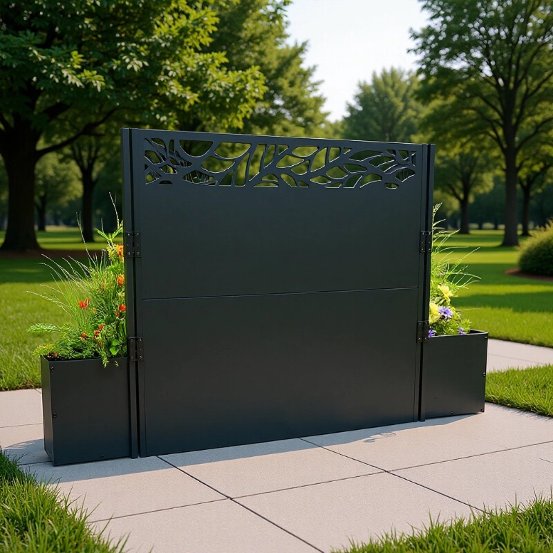 3-Piece Independent Outdoor Partition with Planting Box Privacy Screen Terrace Deck Courtyard Metal Garden Fence