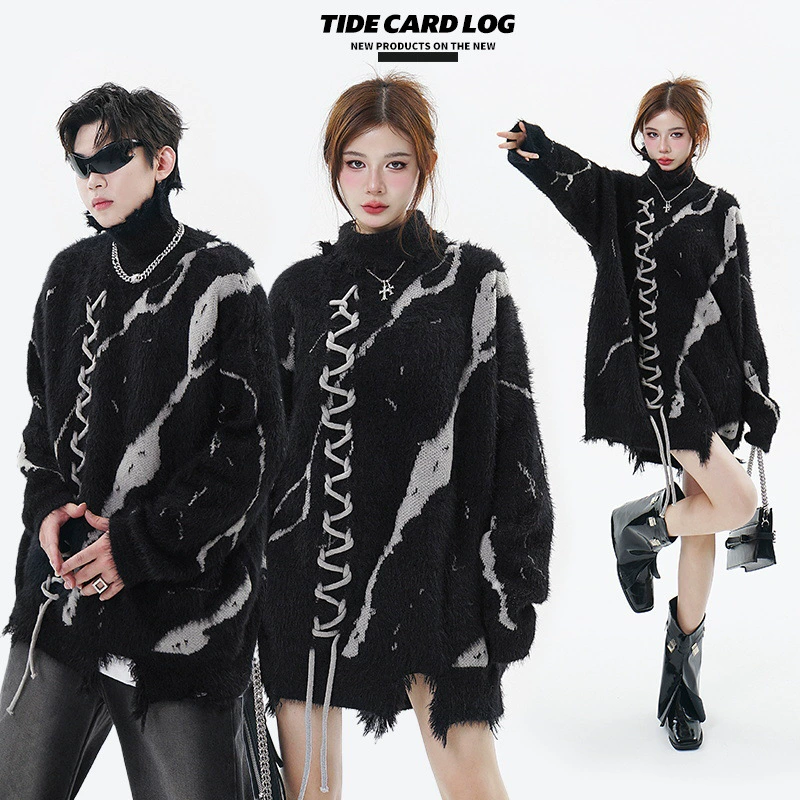 Тайд Карта Лог | осень и зима новый Diablo Break Border Design Ace of Flower Piece Piercing Speaker Sweaters