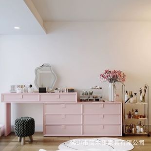 Cream Style Modern Simple Storage Cabinet Solid Wood Makeup Cabinet Dressing Table Bedroom Bedside Corner Cupboard Telescopic Integrated