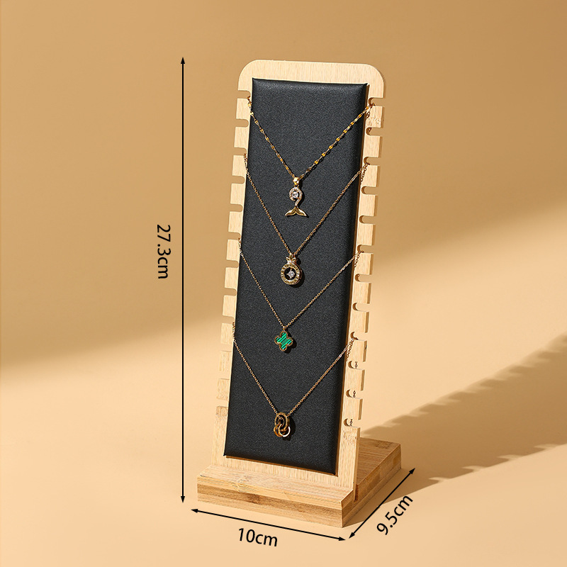 블랙 가죽 대나무 좁은 목걸이 플레이트