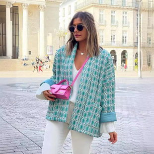 Cross-Border Supply European and American Style Women's Cardigan Style Ethnic Style Quilted Cotton Printed Thin Cotton Coat and Jacket