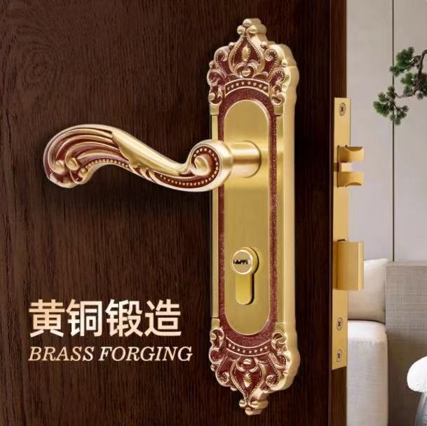 轻奢室内纯铜门锁 机械木门欧式执手锁具 卧室家用高档房门全铜锁