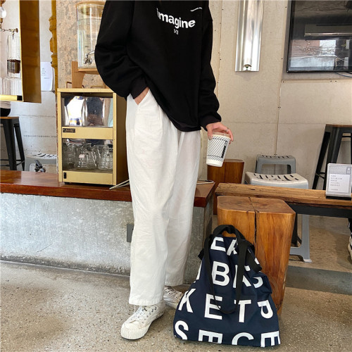 12281 Korean Same Style Letter Logo Leisure Style Large Capacity Shopping Bag Canvas Bag Wholesaling Three Colors Included