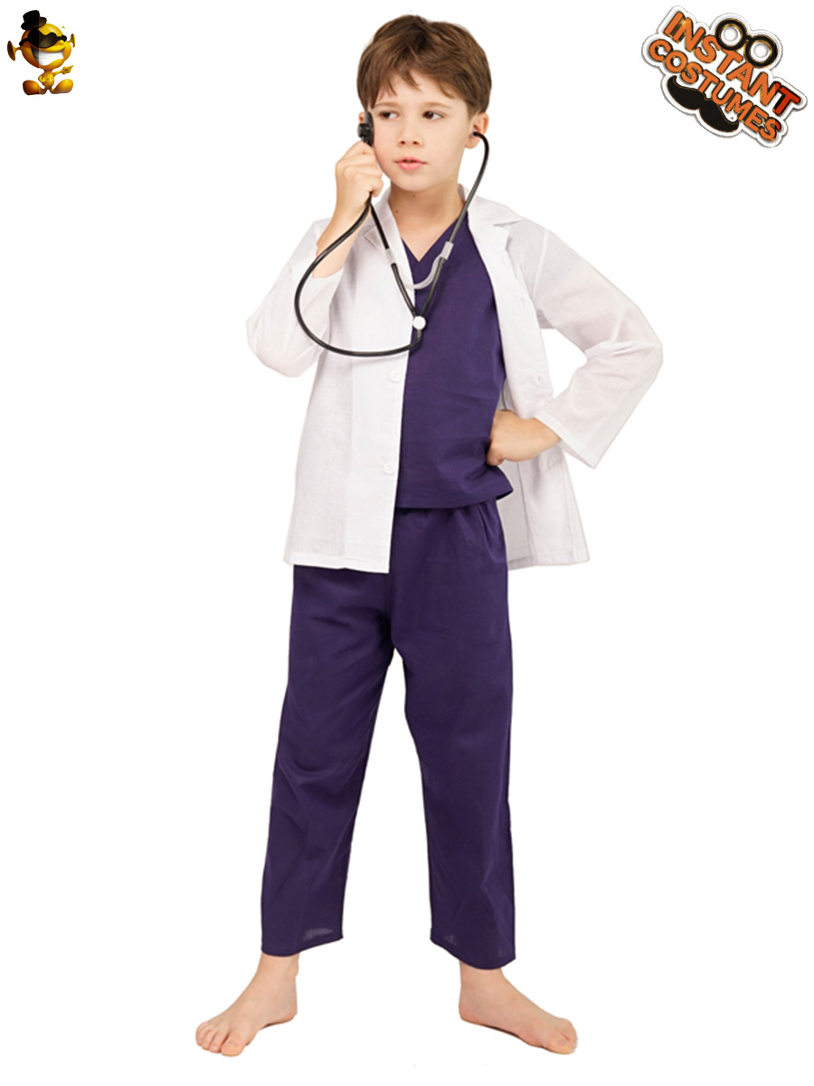 Niños pequeño médico enfermera ropa de algodón vestido blanco hombres y mujeres jugar casa reloj rendimiento distribución al por mayor image 4