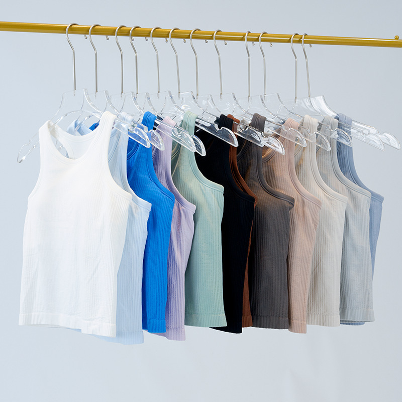 LULU Women's Sports Short Vest High Elastic Knitted Rib Outer Wear Summer Nylon Waist Tight Comfortable Bracket Pad