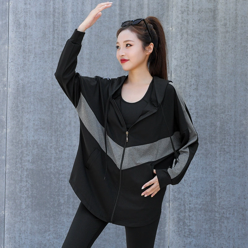 Sports demi-season jacket, quick dry long-sleeve for gym, yoga clothing, set, loose fit, for running, plus size