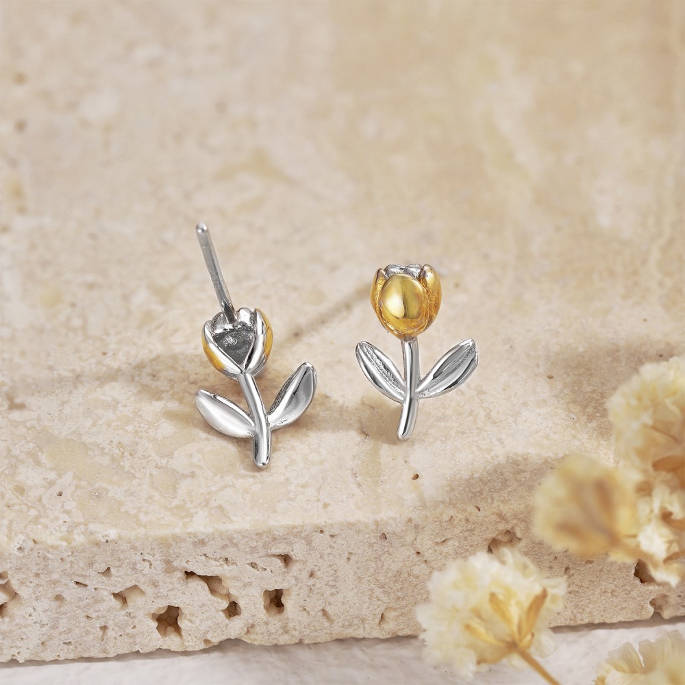 Fashion Flower Silver Plating Ear Studs 1 Pair