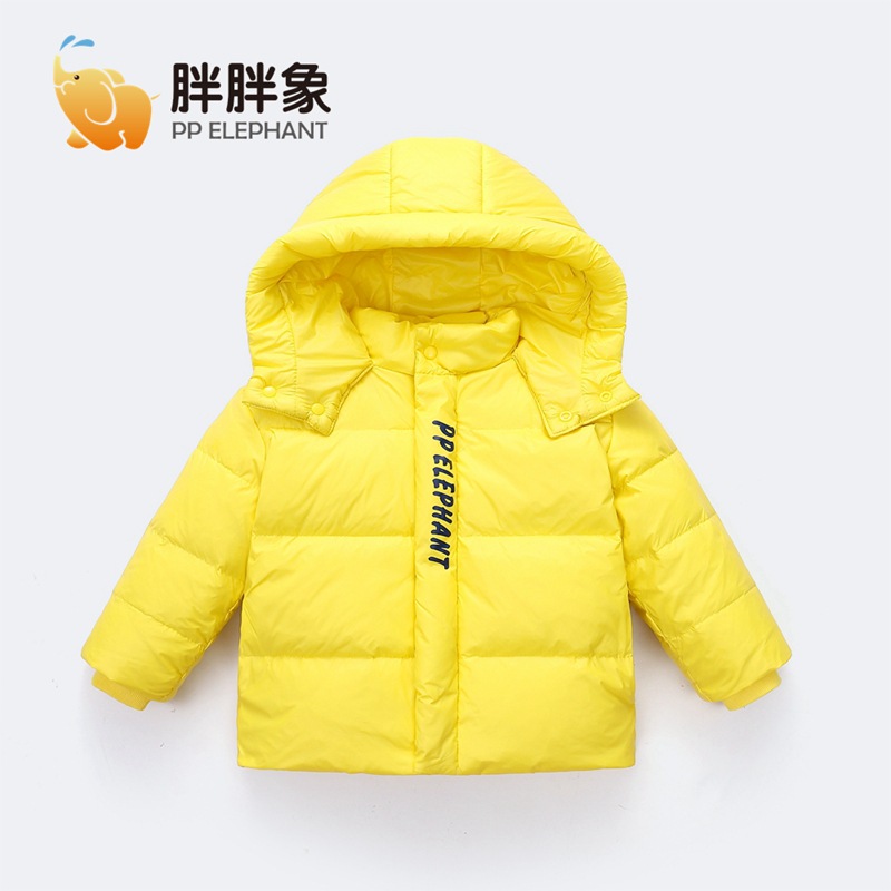 90% Otoño e Invierno niños y niñas ropa para niños pequeños y medianos niños split hat pato blanco abajo Chaqueta corta caliente