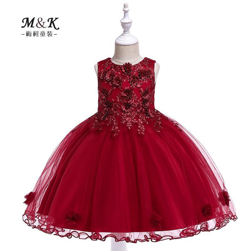 Nueva ropa infantil: vestido formal para niñas con bordado floral en 3D, vestido de princesa con adornos de cuentas hechos a mano, vestido de boda, traje de actuación para pequeñas princesas.