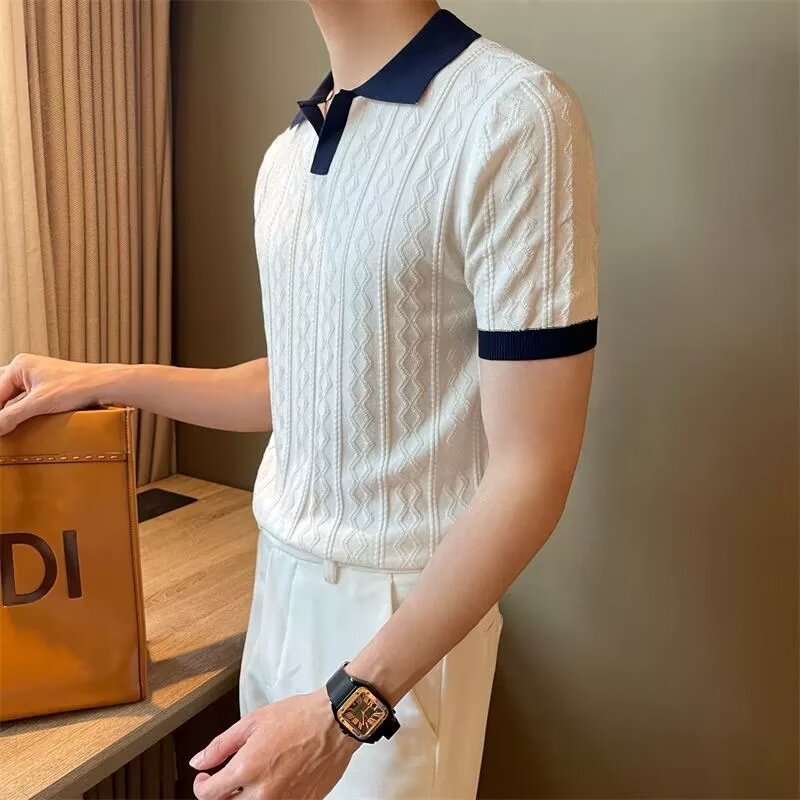 Herren Eis Seide Strickpolo Slim Fit Kurzarm Sommer Pullover_voghion.com