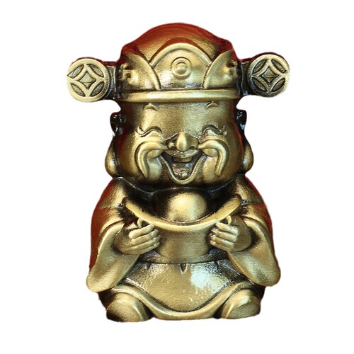 Tang Teng Enamel-coated Brass Casting God of Wealth Yuanbao with Money Transport Car Desk Ornament Creative Small Gift Polished Wire-wrapped Version
