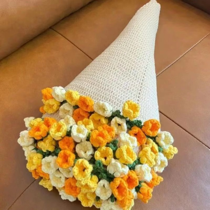玫瑰花束毯子手工编织腈纶材料包铃兰花毯成品毛线团钩织花朵毛毯|undefined