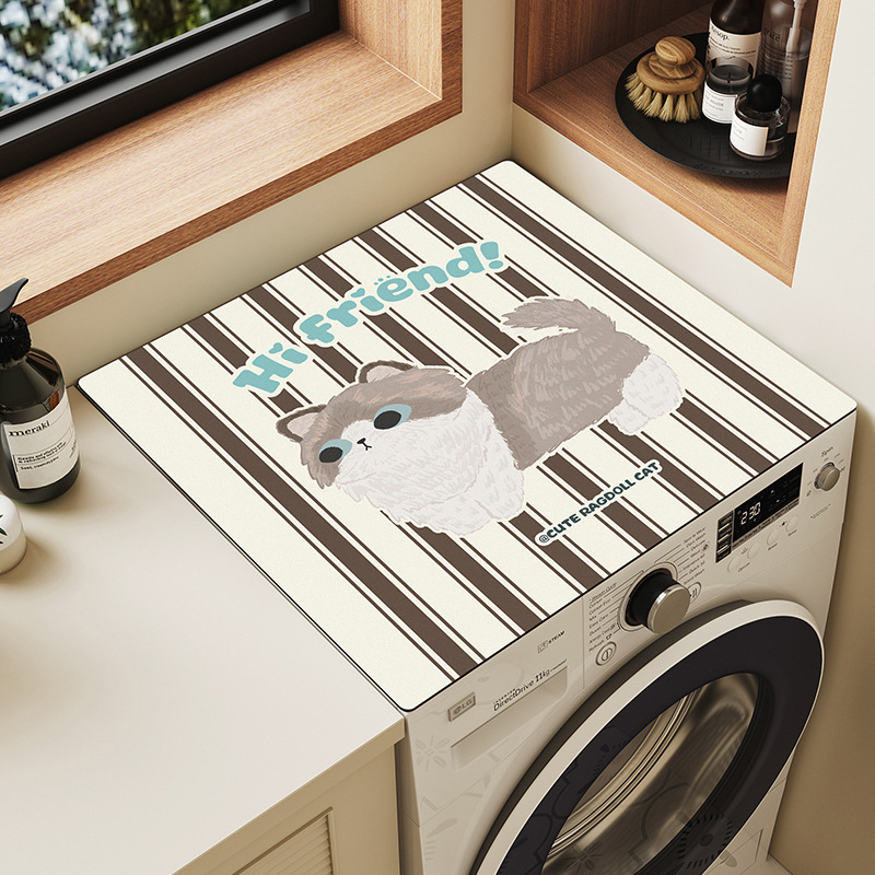 Cute Cat and Dog Drum Fully Automatic Washing Machine Mat Diatom Mud Water-Absorbent Sunscreen Cover Cartoon Refrigerator Dust Cover Mat Cute Cat and Dog Drum Fully Automatic Washing Machine Mat Diatom Mud Water-Absorbent Sunscreen Cover Cartoon Refrigerator Dust Cover Mat