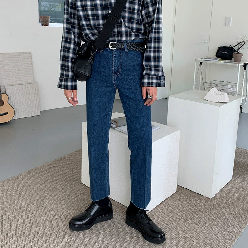 Мужские Модные джинсы MYQ в Корейском стиле на весну и осень, облегающие повседневные универсальные укороченные брюки для мужчин