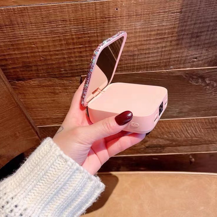 Shake Tone Rhinestone Makeup Mirror Mini Charging Treasure Cute Beauty Makeup Mirror Diamond with 20000 mA Mobile Power Supply